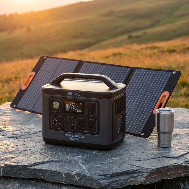 Portable Power Station 6000W with 3X200W Solar Panel, 3600Wh Lifep04 Solar Generator for Home Use, Outdoor Camping, Powermax 6000 — Studio Shot